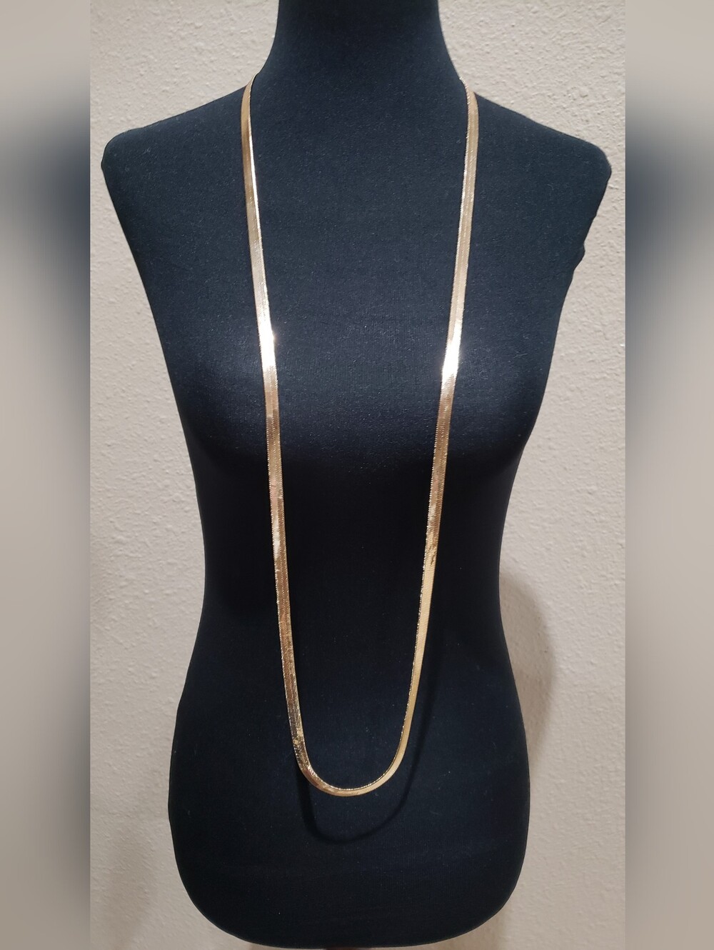 Gold Long Herringbone Chain Necklace
